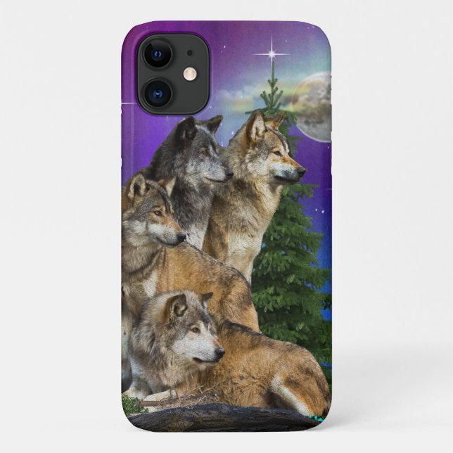 Capa Para iPhone 11 Lobo e Lua (Verso)