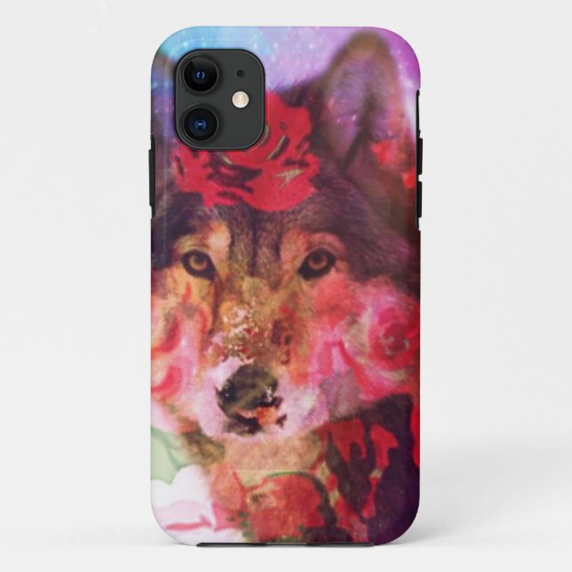 Capa Para iPhone 11 Lobo feminino e Rosas (Verso)