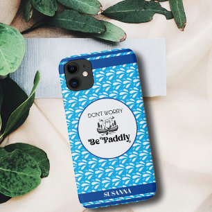 Capa Para iPhone 11 Lona de Padrão Retro Azul Claro com Canoa de Lontr