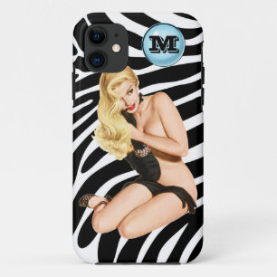 Capa Para iPhone 11 Louro no impressão retro da zebra com Mongram