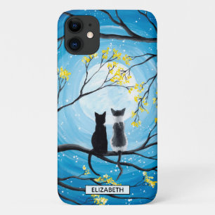 Capa Para iPhone 11 Lua branca com gatos   Adicionar nome
