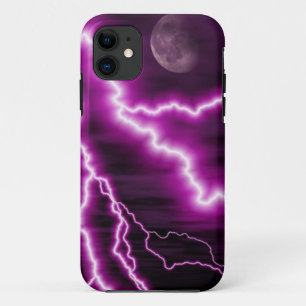 Capa Para iPhone 11 Lua cheia e relâmpago roxo
