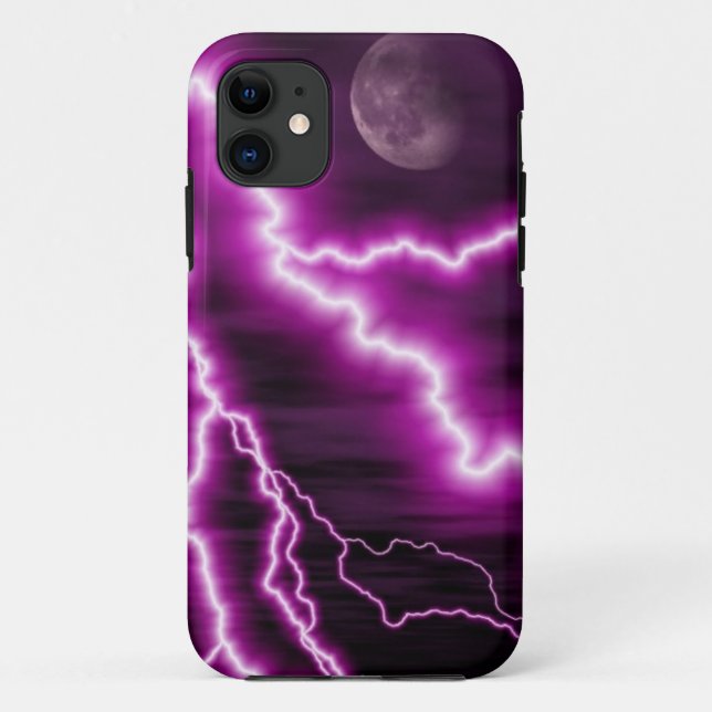 Capa Para iPhone 11 Lua cheia e relâmpago roxo (Verso)