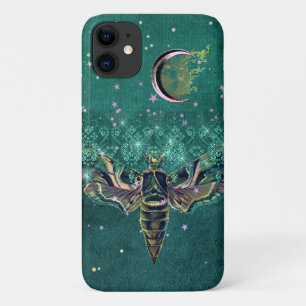 Capa Para iPhone 11 Lua de mariposa esmeralda verde-azul