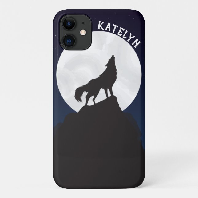 Capa Para iPhone 11 Lua legal do Céu Noturno com Lobo Personalizado (Verso)