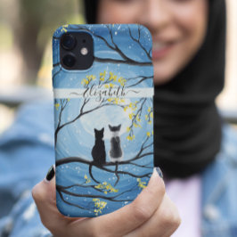 Capa Para iPhone 11 Lua Whimsical com Gatos Adicionar Nome