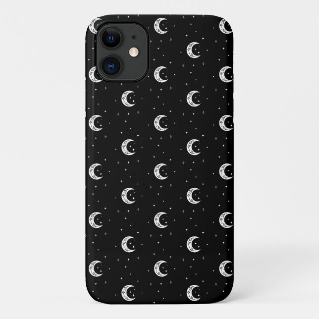 Capa Para iPhone 11 Luas e estrelas brancas e pretas (Verso)