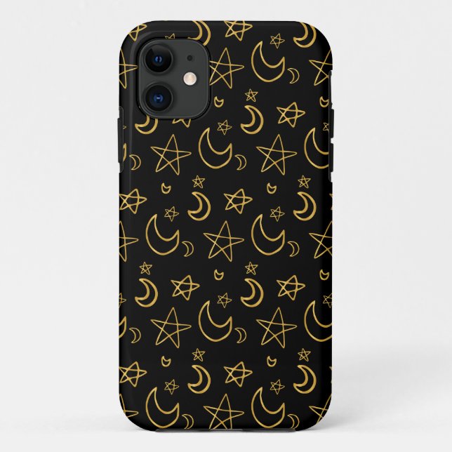 Capa Para iPhone 11 Luas e estrelas Dourado padrão (Verso)