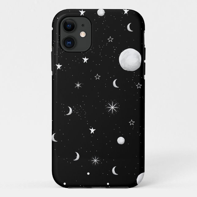 Capa Para iPhone 11 Luas e Estrelas Negras e Brancas (Verso)