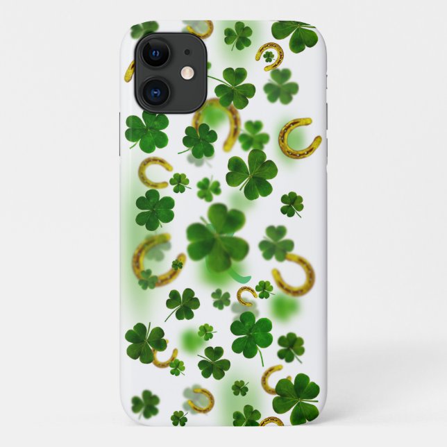 Capa Para iPhone 11 Lucky Four Folha Clover Dourada Trendy (Verso)