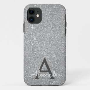Capa Para iPhone 11 Lúpulo de prata e monograma de brilho