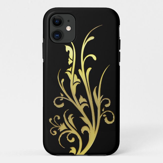 Capa Para iPhone 11 Luxo Abstrato Flor de Ouro Falso (Verso)