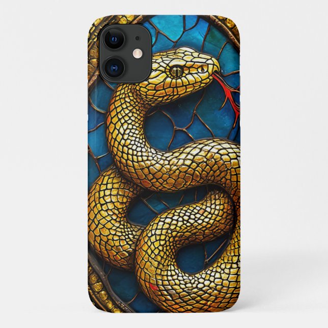 Capa Para iPhone 11 Luxo Cobra Ouro Chic Anima Exótica (Verso)