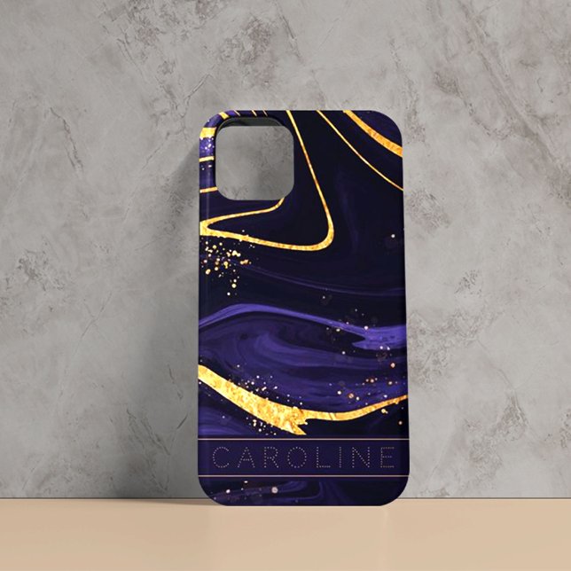 Capa Para iPhone 11 Luxury Elegant Purple Gold Marble Effect Name (Criador carregado)