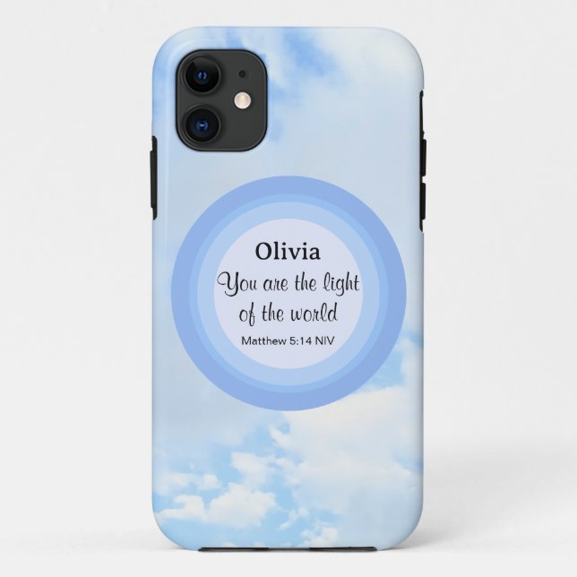 Capa Para iPhone 11 Luz do Mundo Bíblia Azul Nome Verso (Verso)