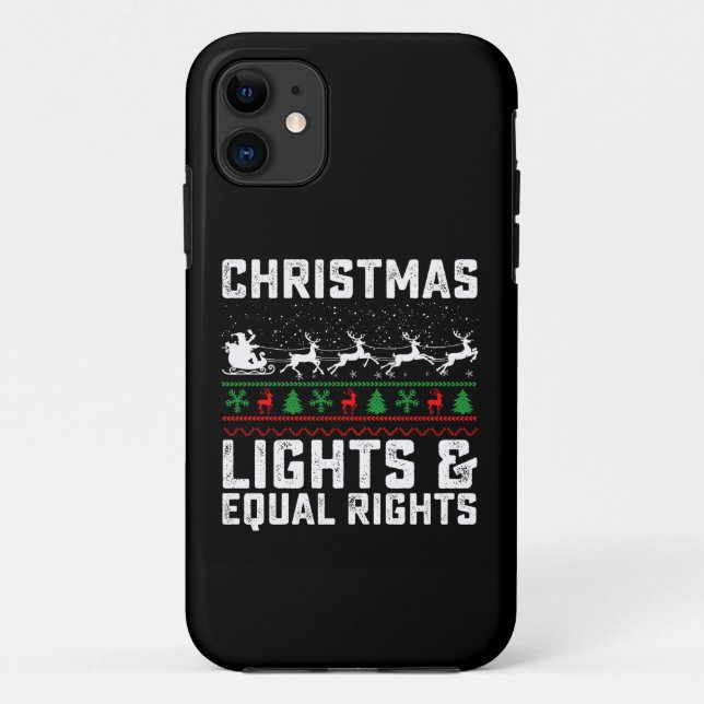 Capa Para iPhone 11 Luzes de Natal e Igualdade de Direitos Feminista (Verso)