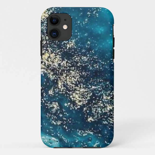 Capa Para iPhone 11 Maçã dura de Mármore azul-brilhante (Verso)