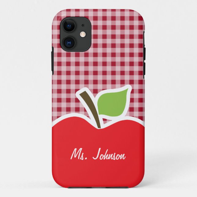Capa Para iPhone 11 Maçã em Carmine Red Gingham (Verso)