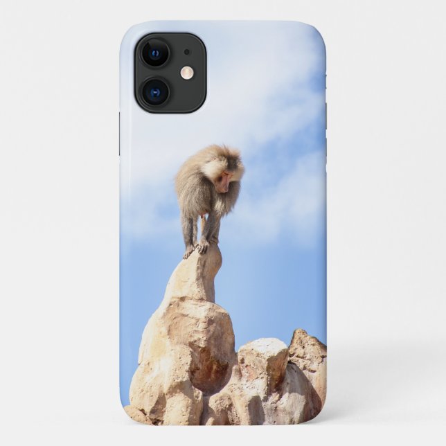Capa Para iPhone 11 Macaco babuíno no topo de uma montanha (Verso)