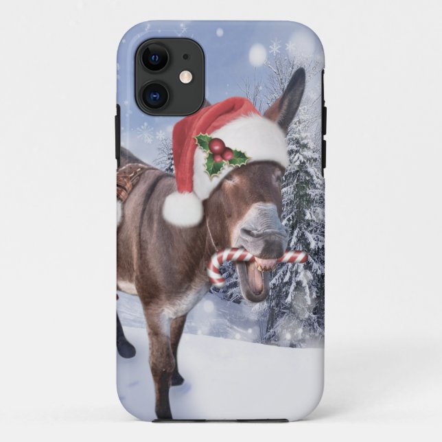 Capa Para iPhone 11 Macaco de Natal com chapéu vermelho engraçado (Verso)