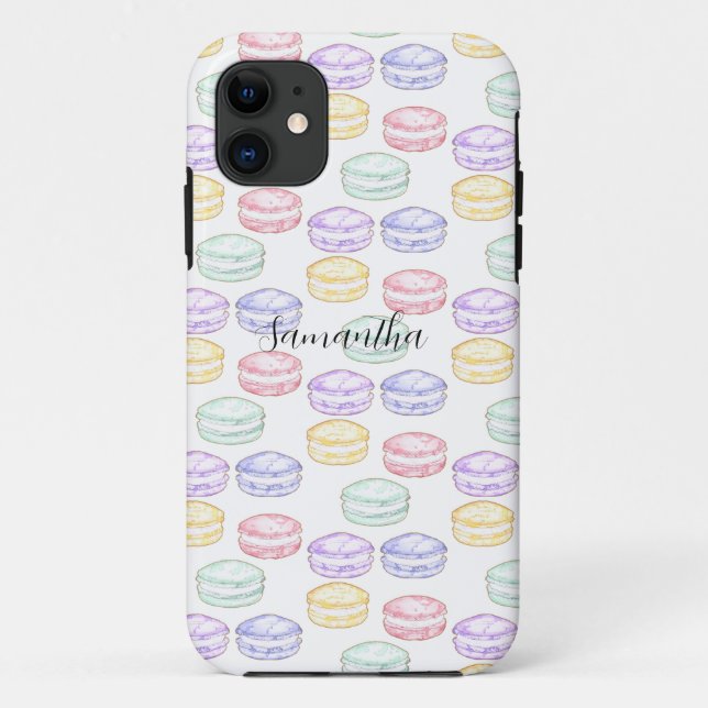 Capa Para iPhone 11 Macarões Franceses com Aquarela (Verso)