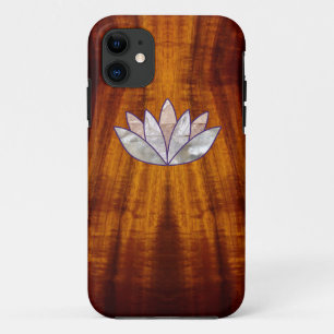 Capa Para iPhone 11 Madeira ardida de Koa com flor de Lotus