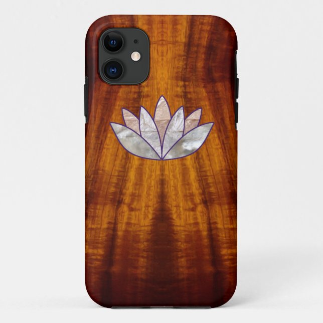 Capa Para iPhone 11 Madeira ardida de Koa com flor de Lotus (Verso)