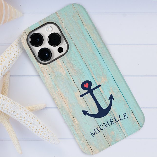 Capa Para iPhone 11 Madeira de Praia Sofrida Âncora Náutica Personaliz (Distressed Beach Wood Nautical Anchor Personalized Case-Mate iPhone Case)