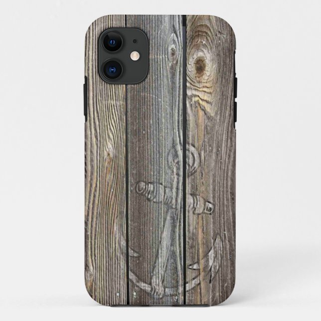 Capa Para iPhone 11 Madeira envelhecida linda com âncora impressa (Verso)