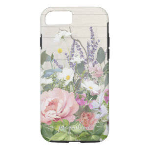 Capa iPhone 8/ 7 Madeira Floral Rústica Elegante de Lavanda Rosa