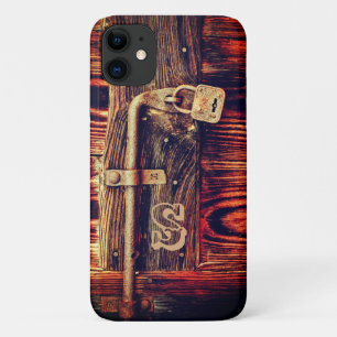 Capa Para iPhone 11 Madeira russa, grão antigo, cadeado castanho