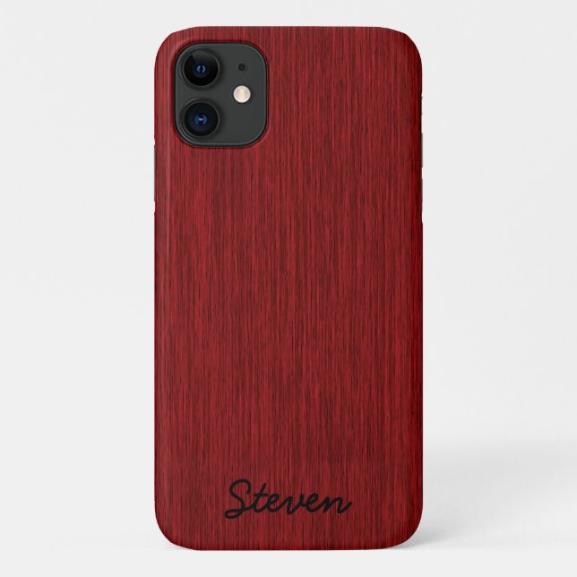 Capa Para iPhone 11 Madeira Vermelha Cinzenta Personalizada (Verso)