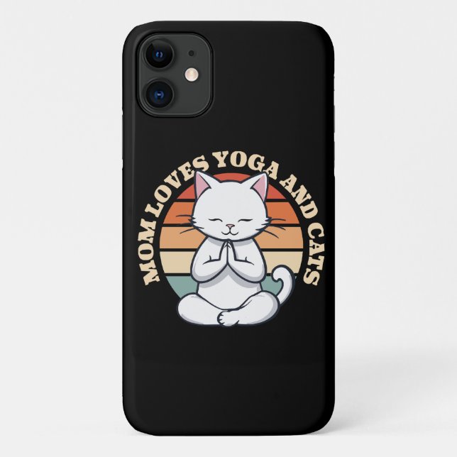 Capa Para iPhone 11 Mãe Ama Gatos e Yoga (Verso)