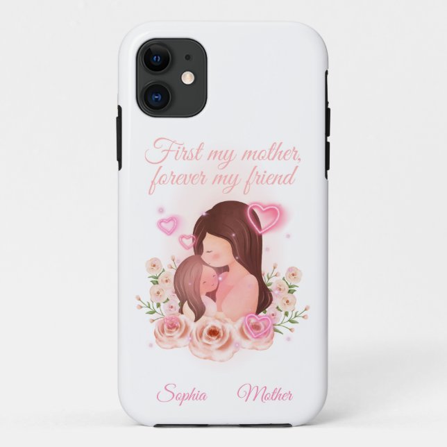Capa Para iPhone 11 Mãe e Filha, Nomes Personalizados (Verso)