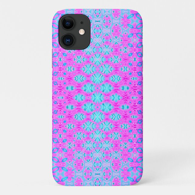 Capa Para iPhone 11 Magenta, Azul-Céu e Geométrico do Marinho (Verso)