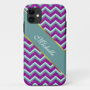 Capa Para iPhone 11 Magenta Foil e Teal ZigZag Padrão