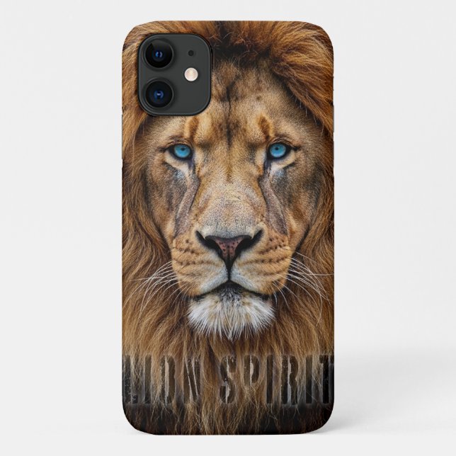 Capa Para iPhone 11 Majestic Lion Face with Blue Eyes | Wildlife Anima (Verso)