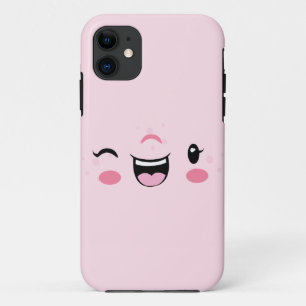 Capa Para iPhone 11 Mala de rosto de Kawaii piscando rosa