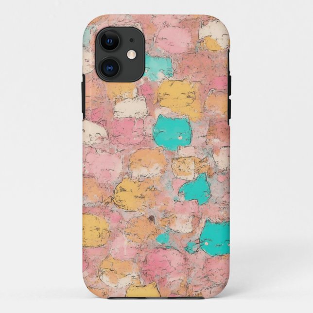 Capa Para iPhone 11 Mala Móvel de Doodle Gato Pastel (Verso)