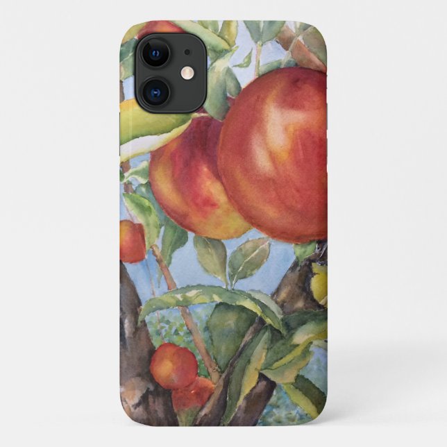 Capa Para iPhone 11 Maleta de Colheita de Frutas de Pêssego de Aquarel (Verso)