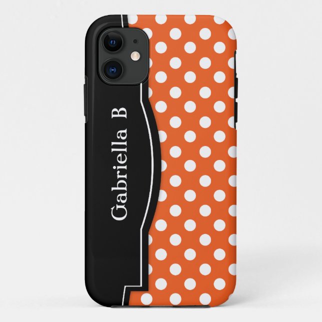 Capa Para iPhone 11 Maleta iPhone 5 de Frame Preto de Bolinhas Laranja (Verso)