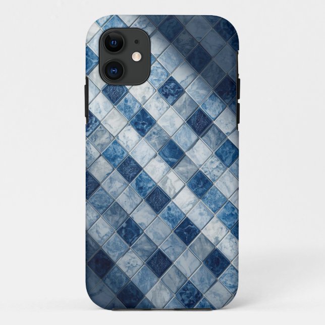 Capa Para iPhone 11 Maleta Móvel Padrão de Mosaico Azul (Verso)