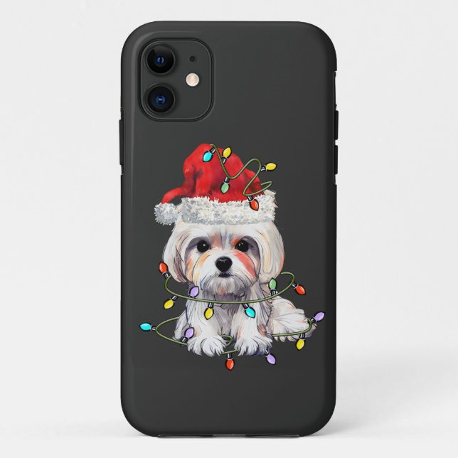 Capa Para iPhone 11 Maltês - Natal, Xmas Maltês - Cão Maltês (Verso)