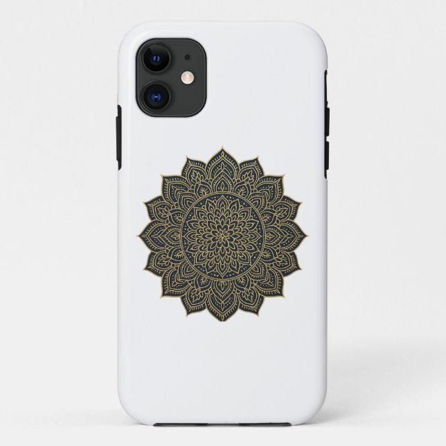 Capa Para iPhone 11 Mandala Dourada e marinho (Verso)