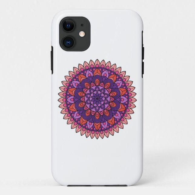 Capa Para iPhone 11 Mandala roxa e rosa (Verso)