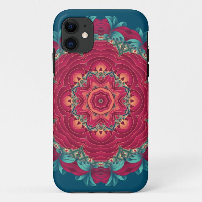 Capa Para iPhone 11 Mandala vermelha de Lotus (Verso)