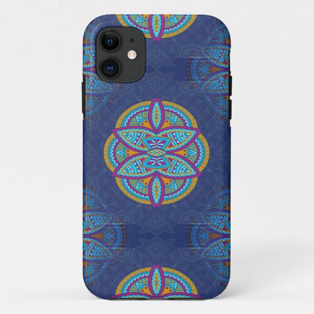 Capa Para iPhone 11 Mandalas no Marinho Blue Repetir design (Verso)