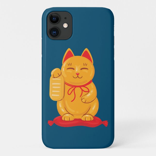 Capa Para iPhone 11 Maneki Neko Dourado Cat, Símbolo de Riqueza (Verso)