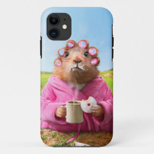 Capa Para iPhone 11 Manhã Groundhog com rosquinha e café do pequeno