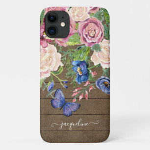 Capa Para iPhone 11 Manuscrito De Borboleta De Madeira Floral Com Core